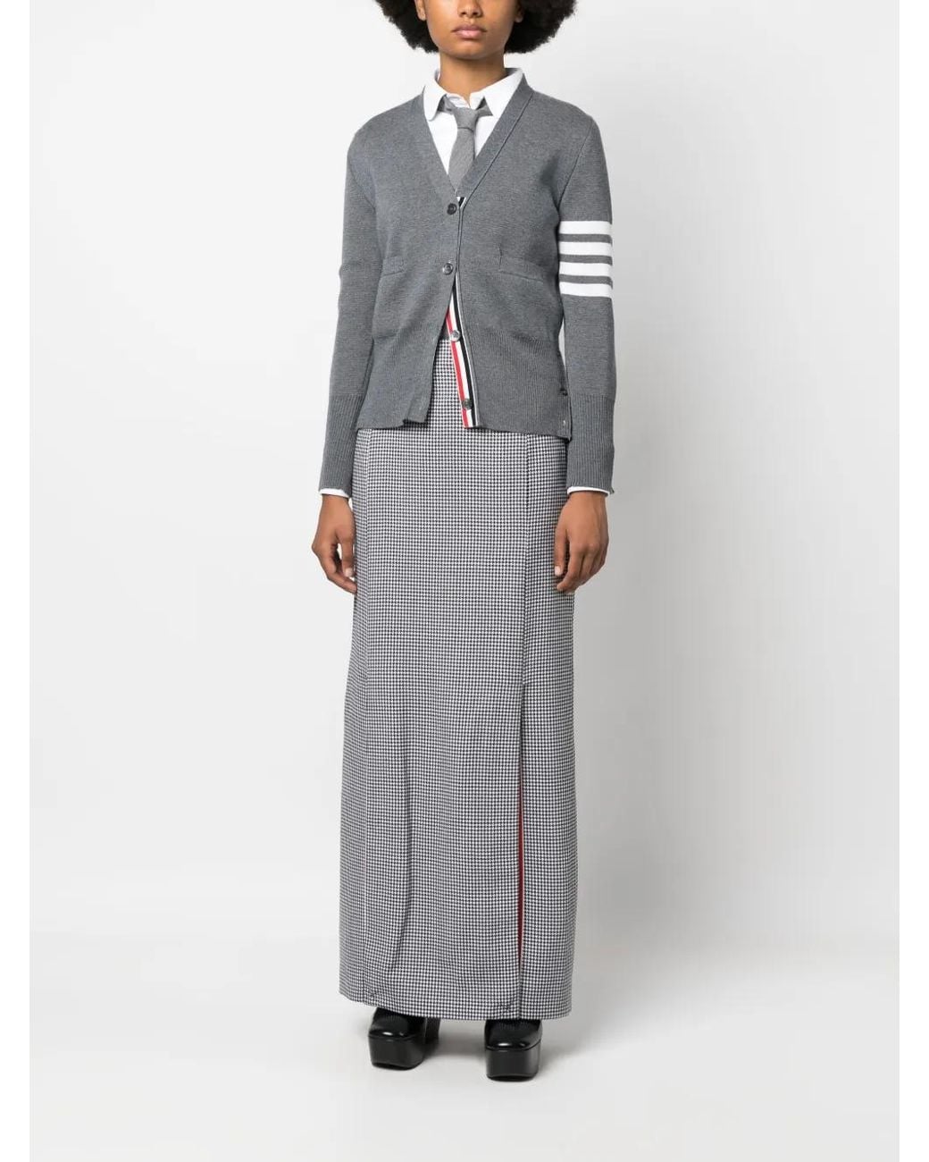 Thom Browne Gray Houndstooth-Pattern Wool Maxi Skirt