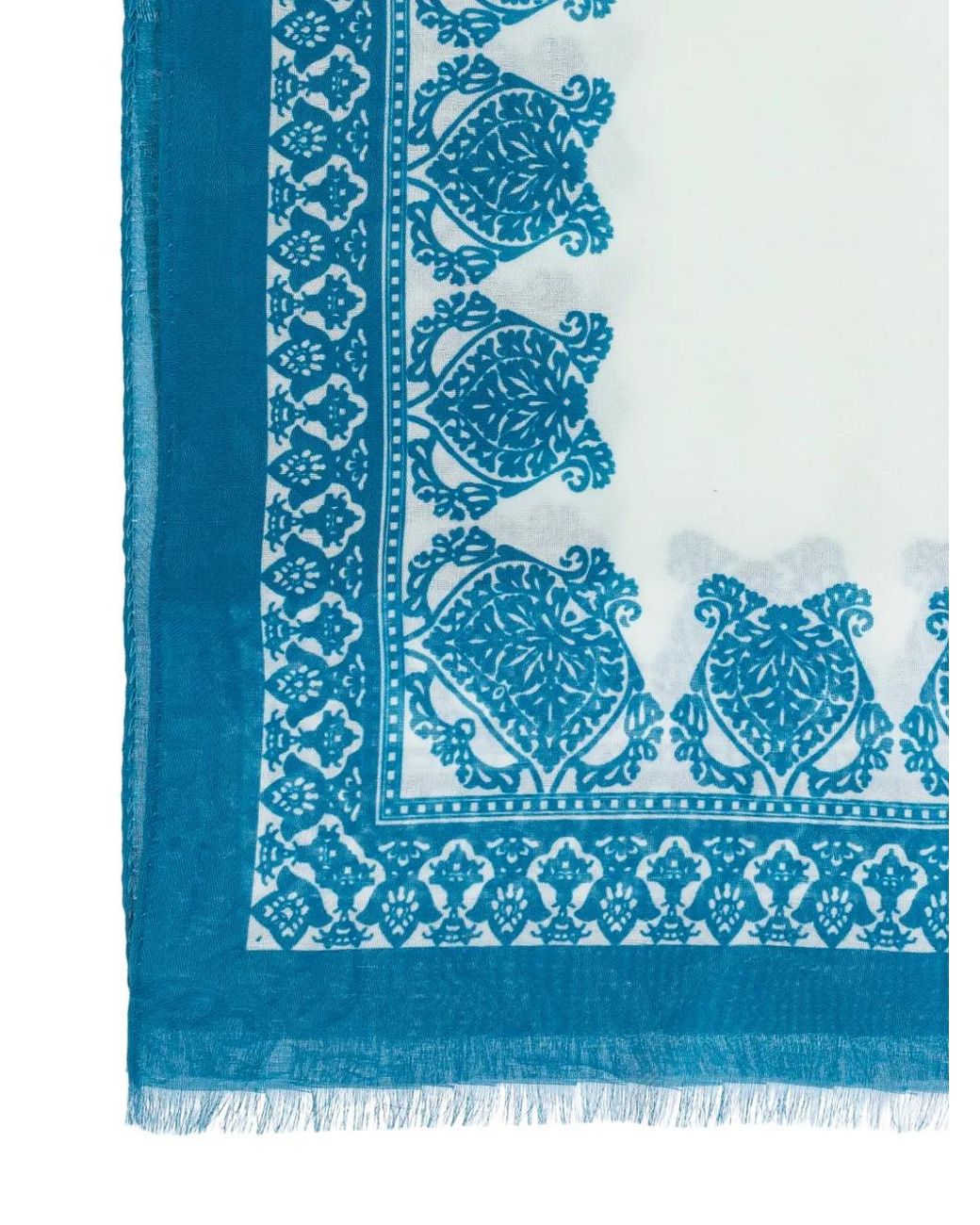 Etro Blue Fringed Patterned Scarf