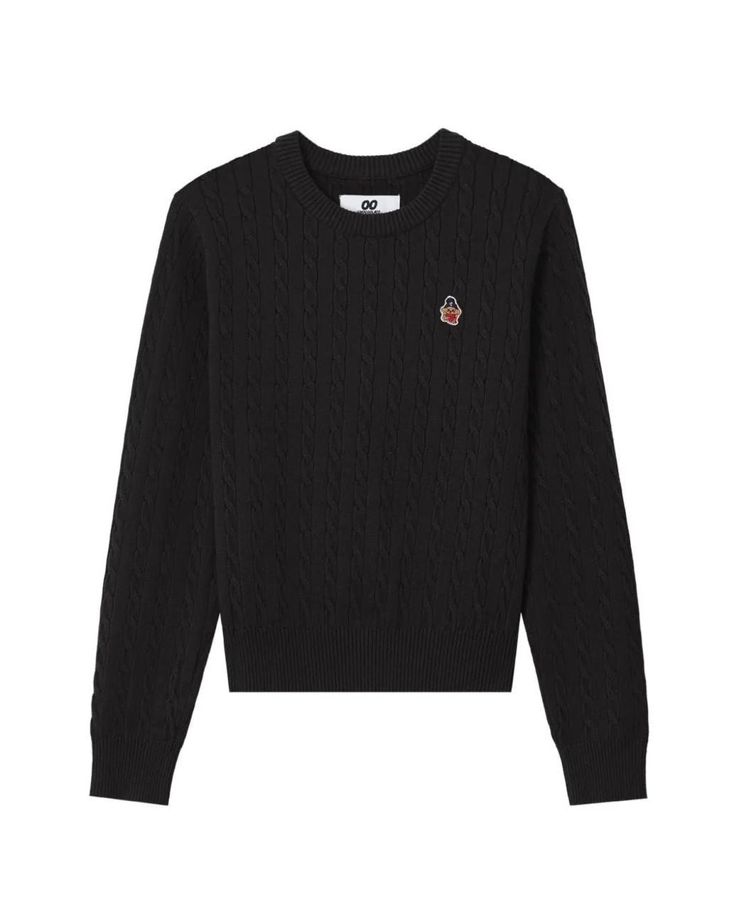Chocoolate Black Cable-Knit Logo-Patch Sweater
