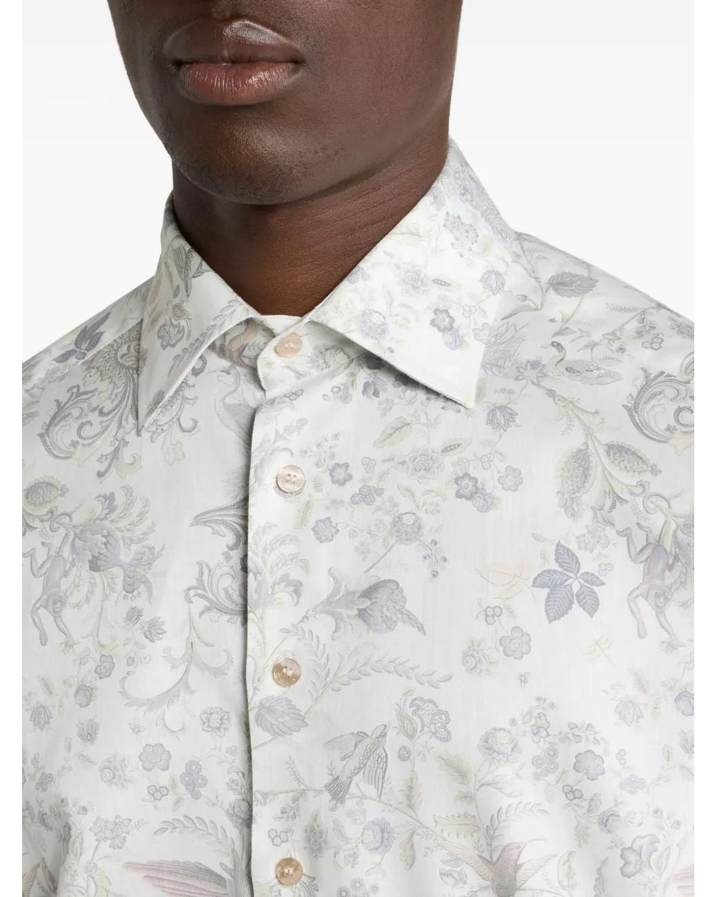 Etro White Motif Cotton Satin Shirt for men
