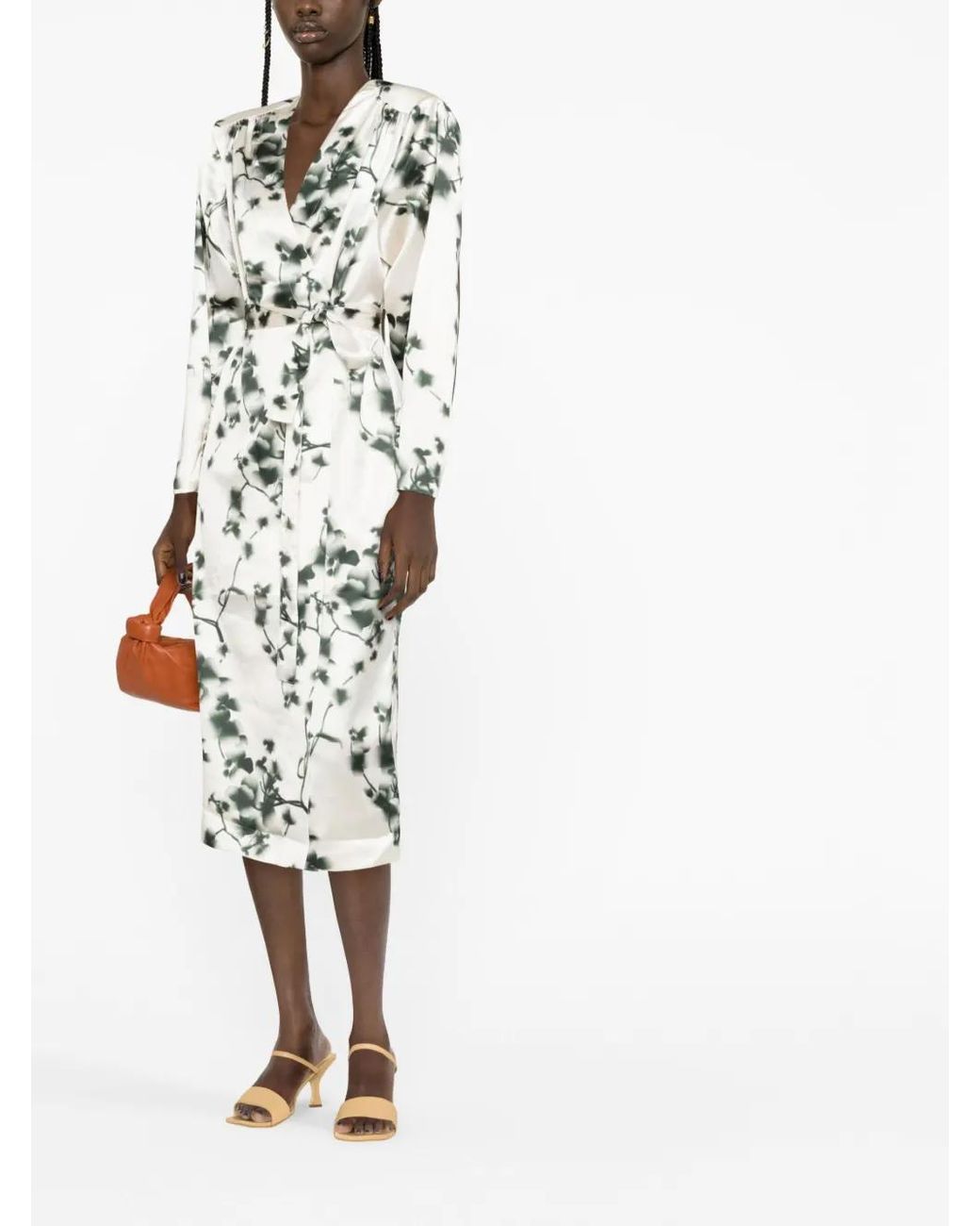 ROTATE BIRGER CHRISTENSEN Gray Abstract Floral-Print Midi Dress