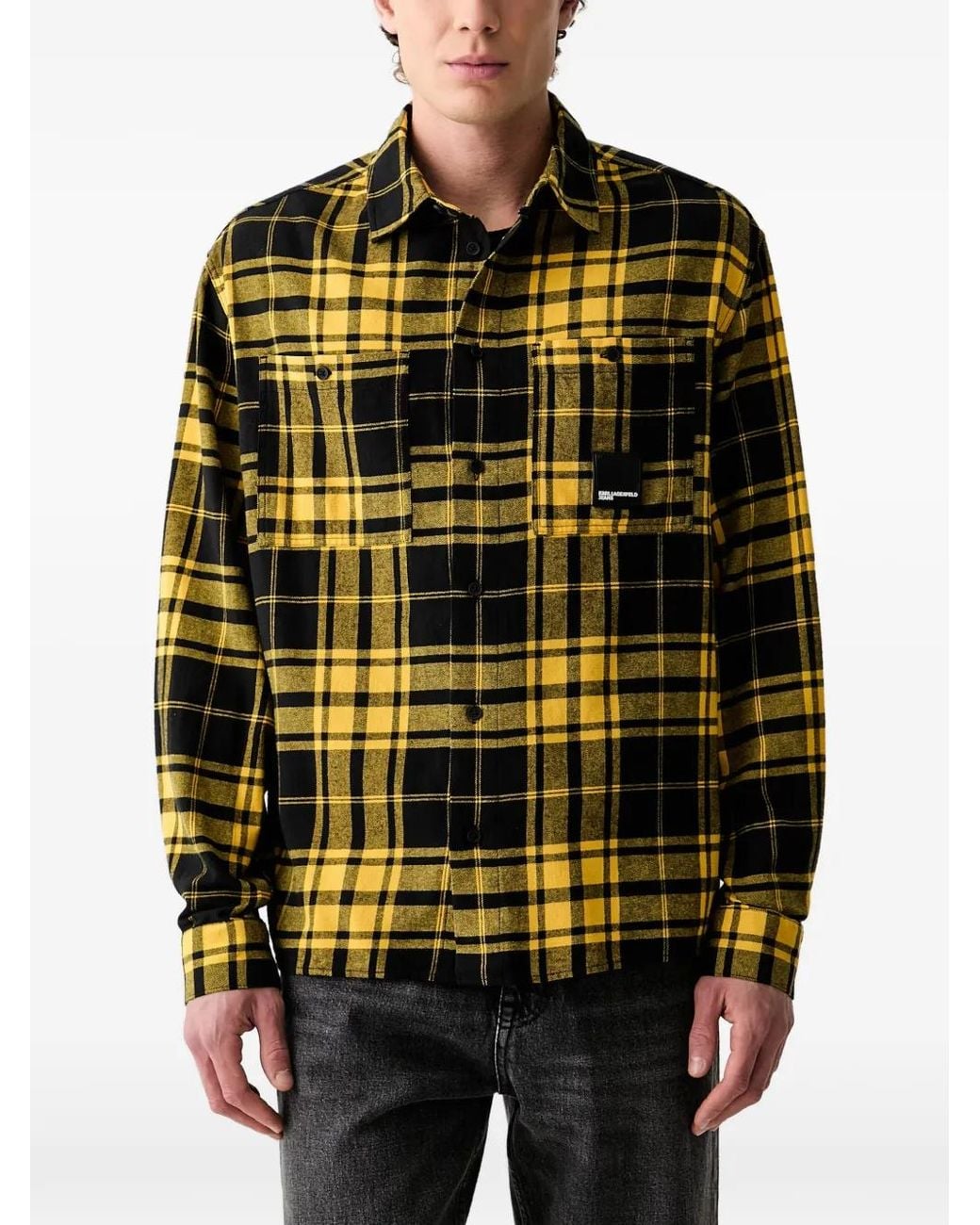 Karl Lagerfeld Black Check-Pattern Patch-Detail Shirt for men
