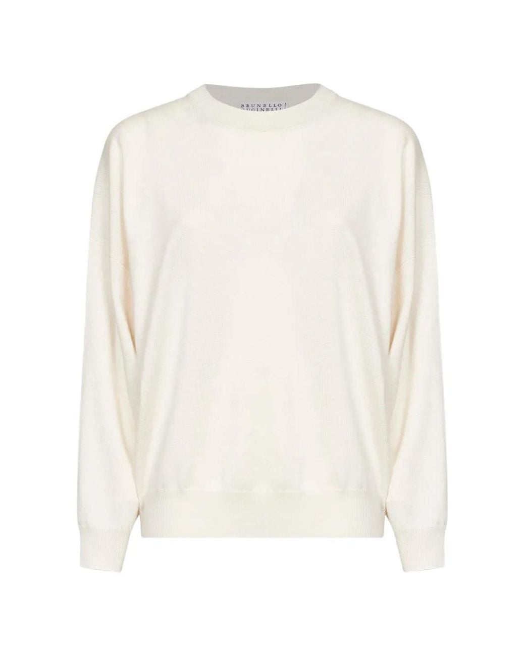 Brunello Cucinelli White Monili-Trimmed Cashmere Sweater