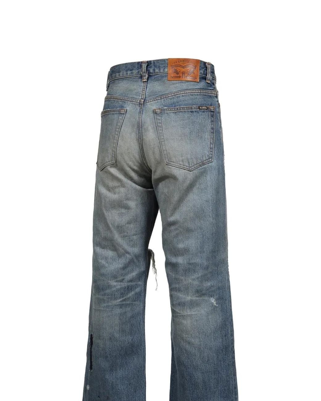 KAMIYA Blue Repaired Bootcut Jeans for men