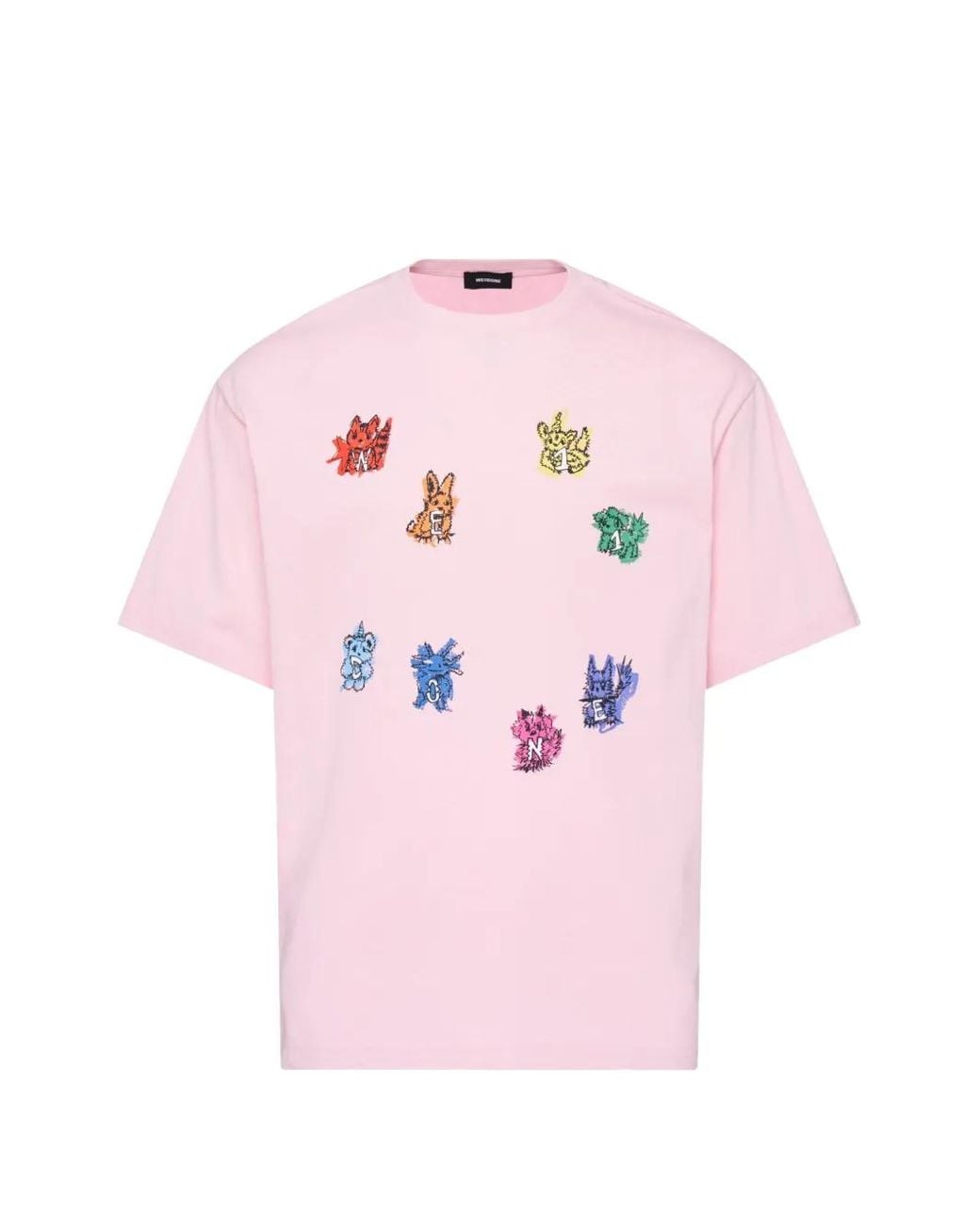 we11done Pink Sticker-Print T-Shirt