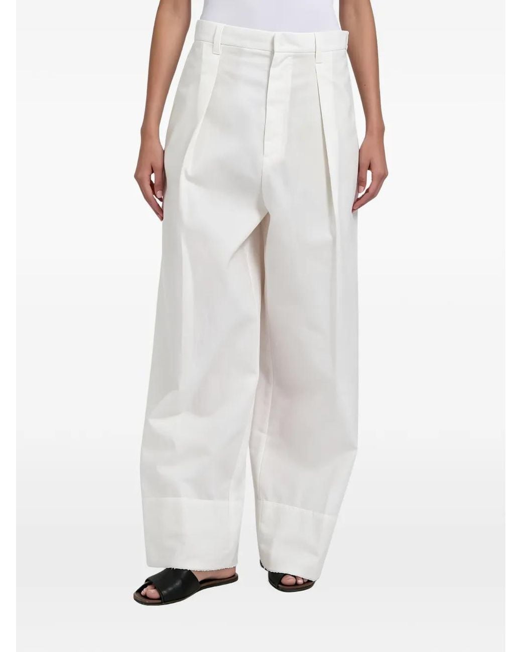 Brunello Cucinelli White Pleated Wide-Leg Trousers