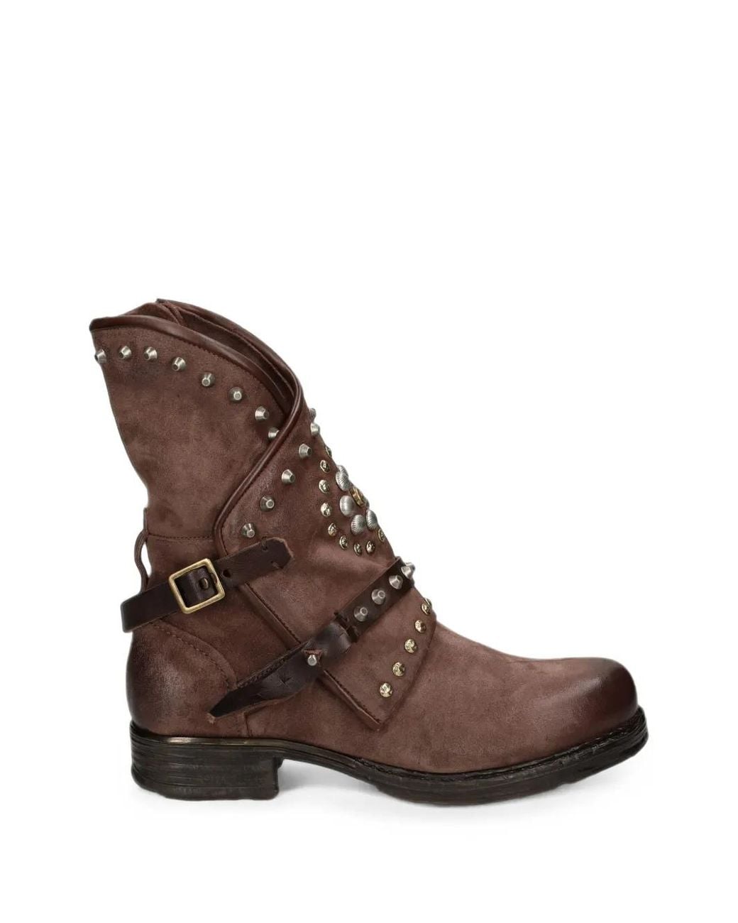 A.s.98 Brown Stud-Embellished Buckled Leather Boots