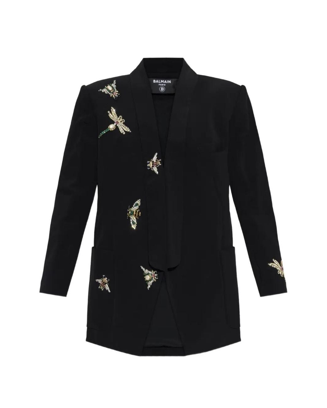 Balmain Black Crystal-Embellished Shawl-Lapel Blazer