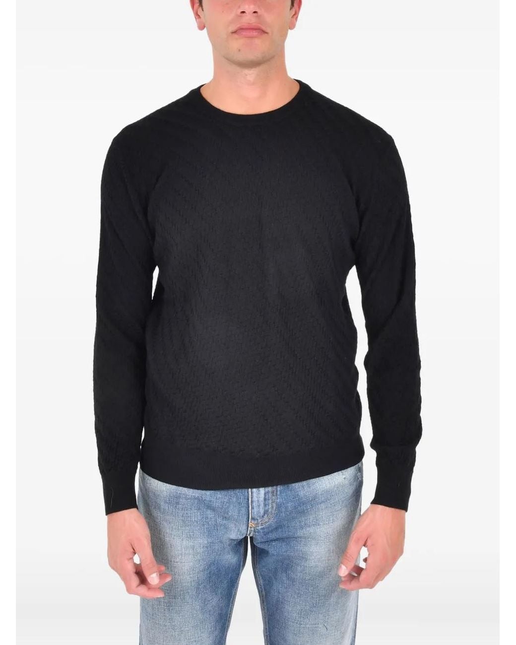 Low Brand Black Crew-Neck Wool Sweater for men