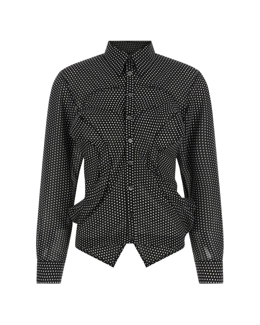 Junya Watanabe Black Polka-Dot Asymmetric-Hem Shirt