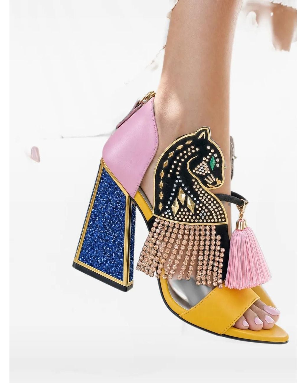 Kat Maconie Pink Sandales Aya Panther Ornées De Cristaux
