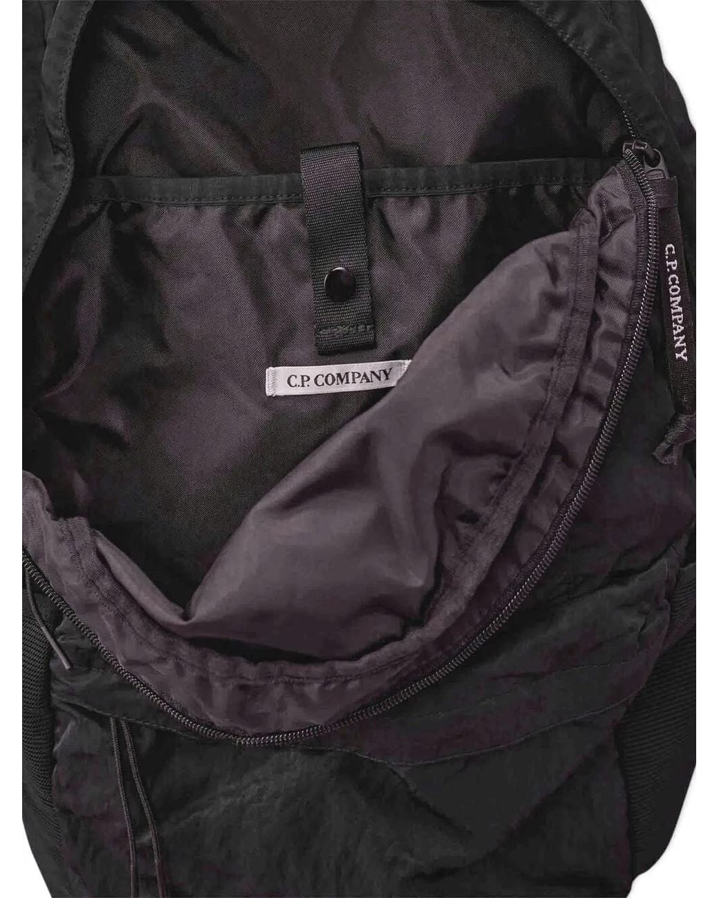 C P Company Black Logo Patch Backpack for men