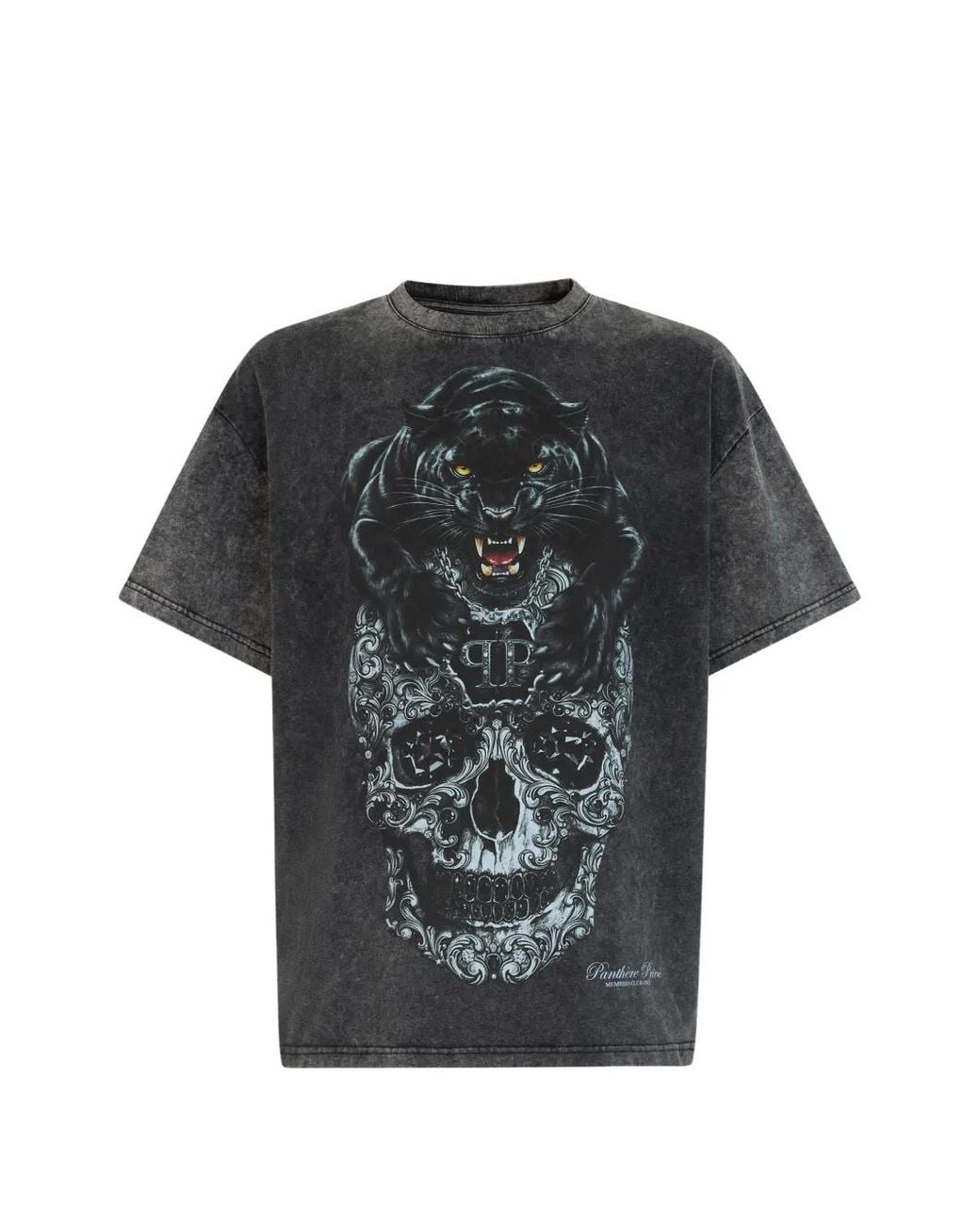 Philipp Plein Black T-Shirt À Effet Délavé Panther Skull for men