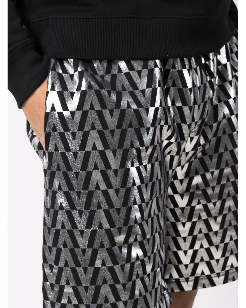 Valentino Garavani Black High-Shine Monogram Shorts for men