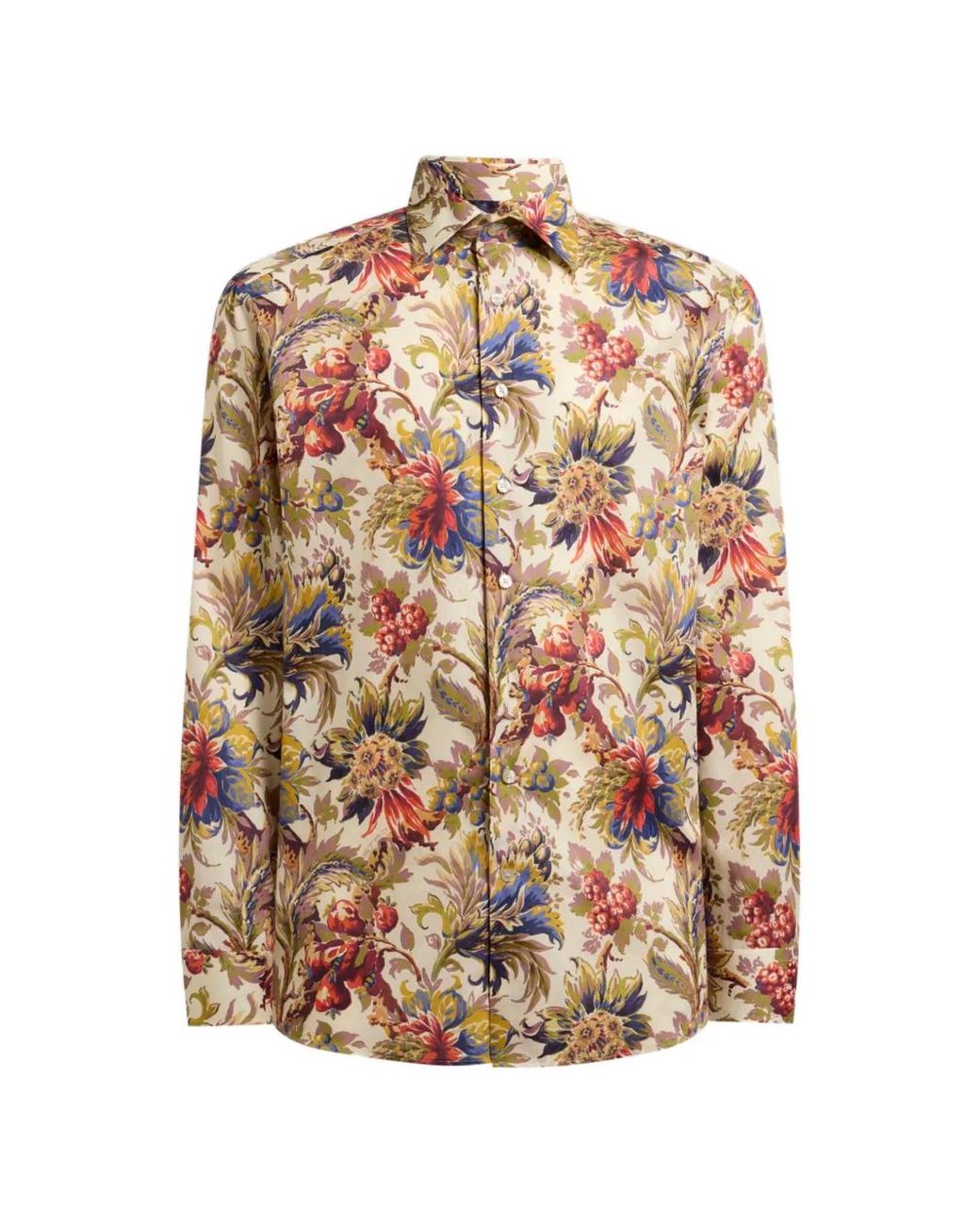 Etro White Cotton Satin Shirt With Floral-Motif for men