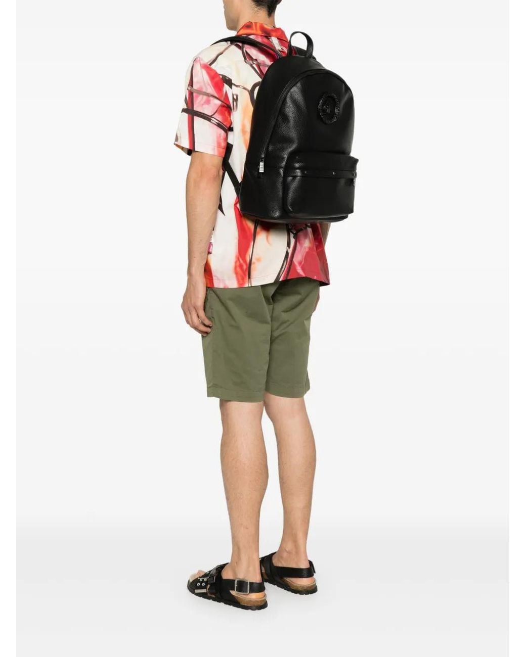 Just Cavalli Black Logo-Plaque Backpack for men