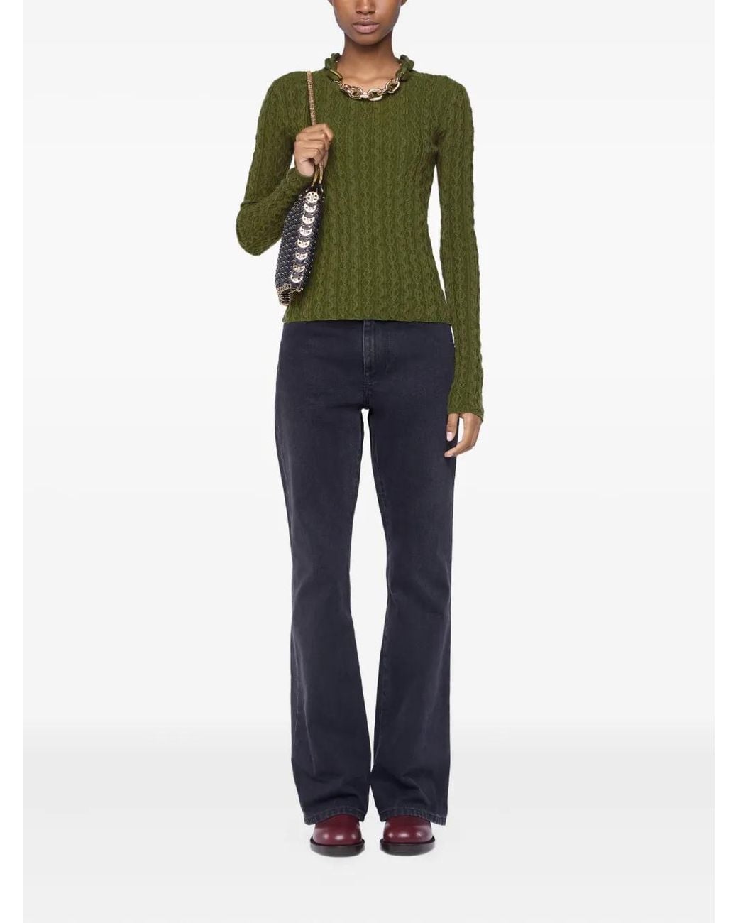 Rabanne Green Cable-Knit Top