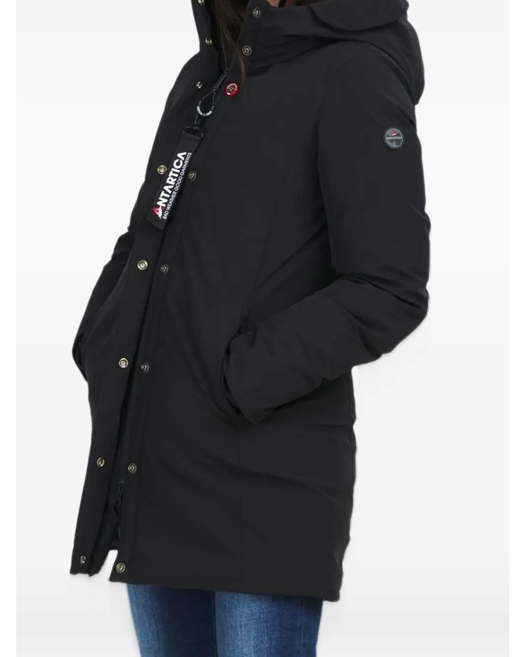 Antartica Black Hooded Press-Stud Jacket