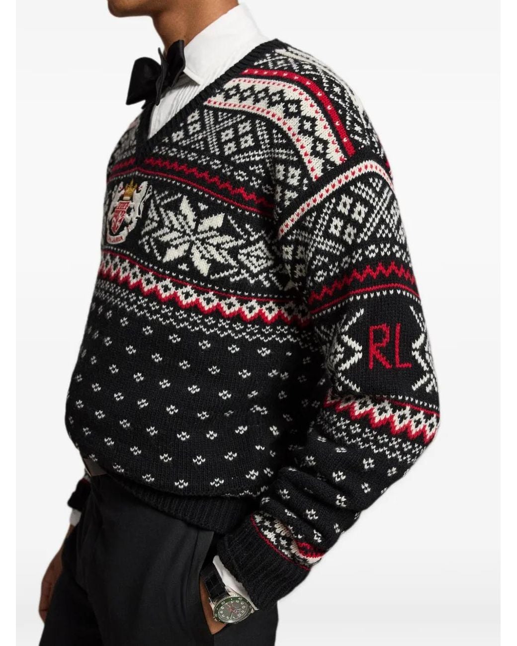 Polo Ralph Lauren Black Embroidered Wool Jumper for men