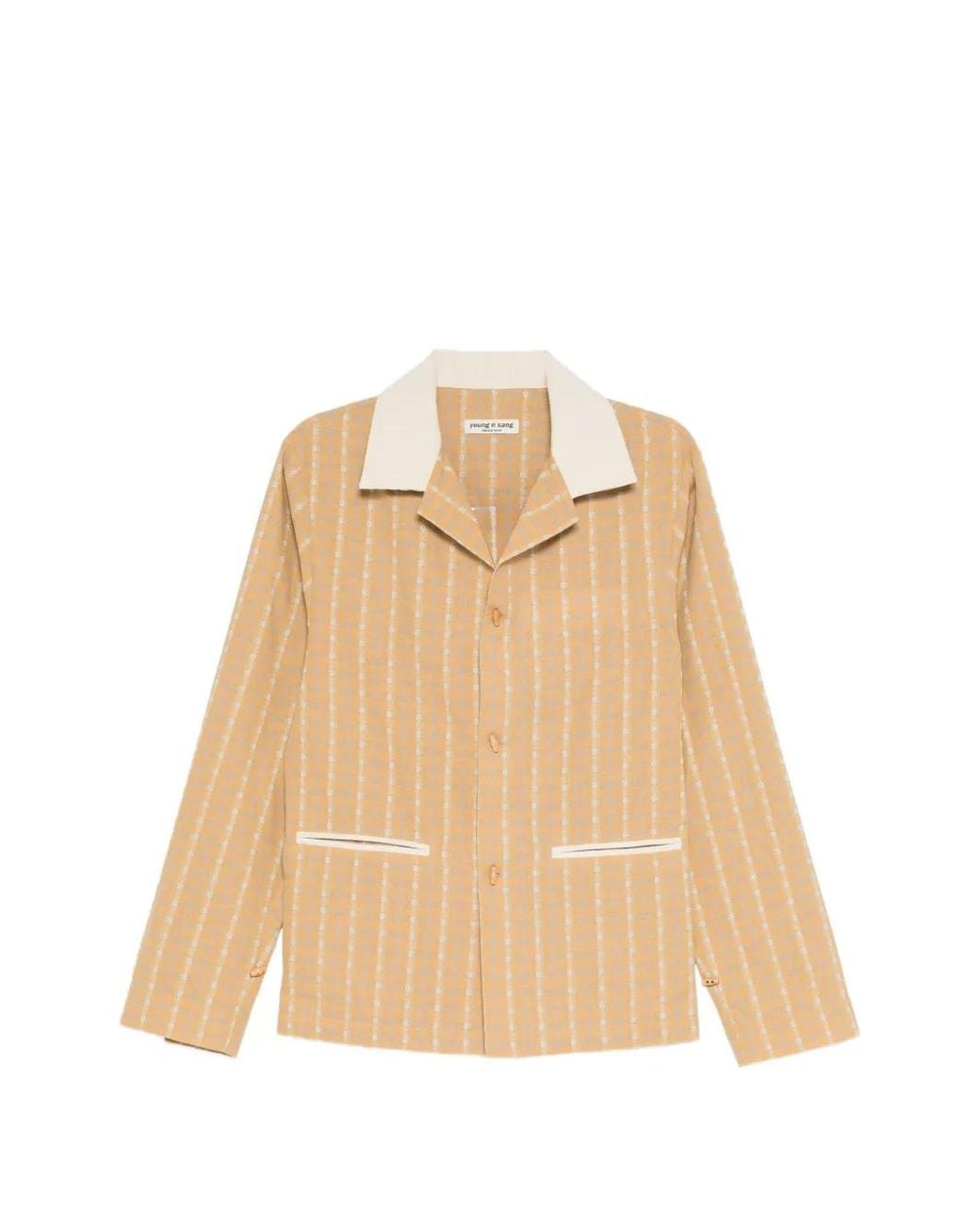young n sang Natural Check-Pattern Camp-Collar Jacket for men