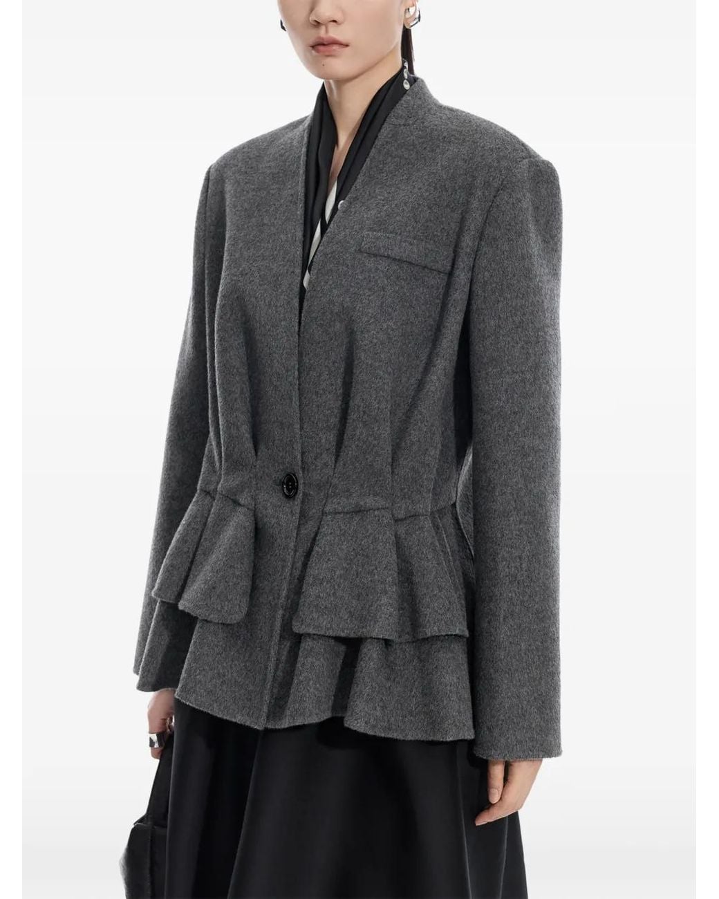 JNBY Gray Blazer En Laine À Basques Superposées