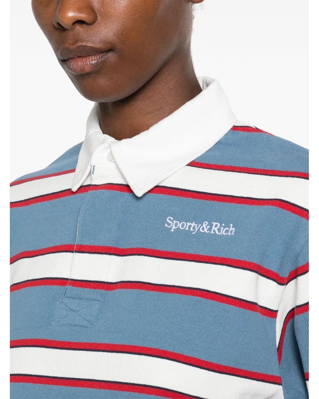 Sporty & Rich Blue Blondie Striped Long-Sleeve Polo Shirt