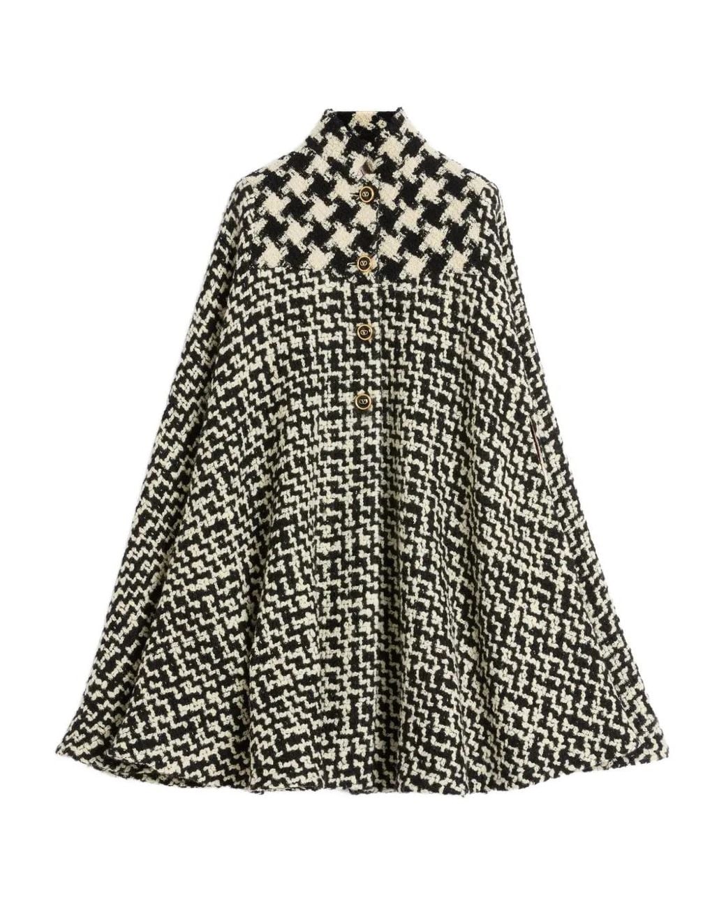 Valentino Garavani Black Houndstooth Tweed Cape