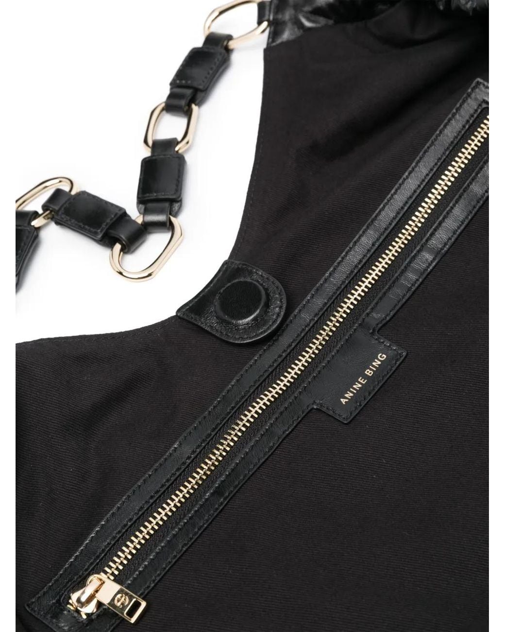 Anine Bing Black Kate Logo-Embossed Leather Tote Bag