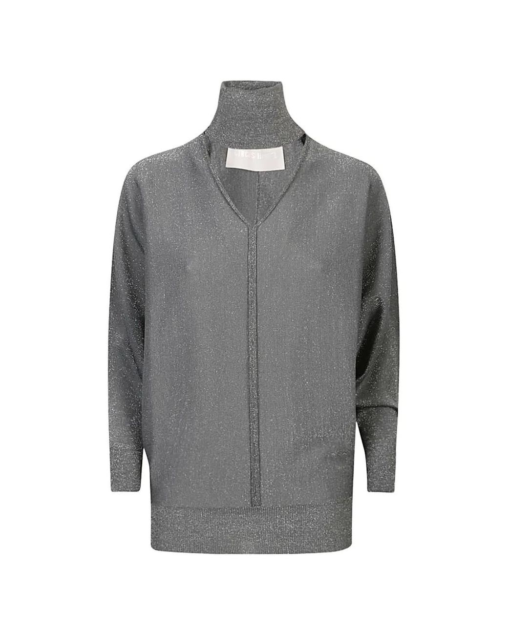 Circus Hotel Gray Cut-Out Metallic-Effect Sweater