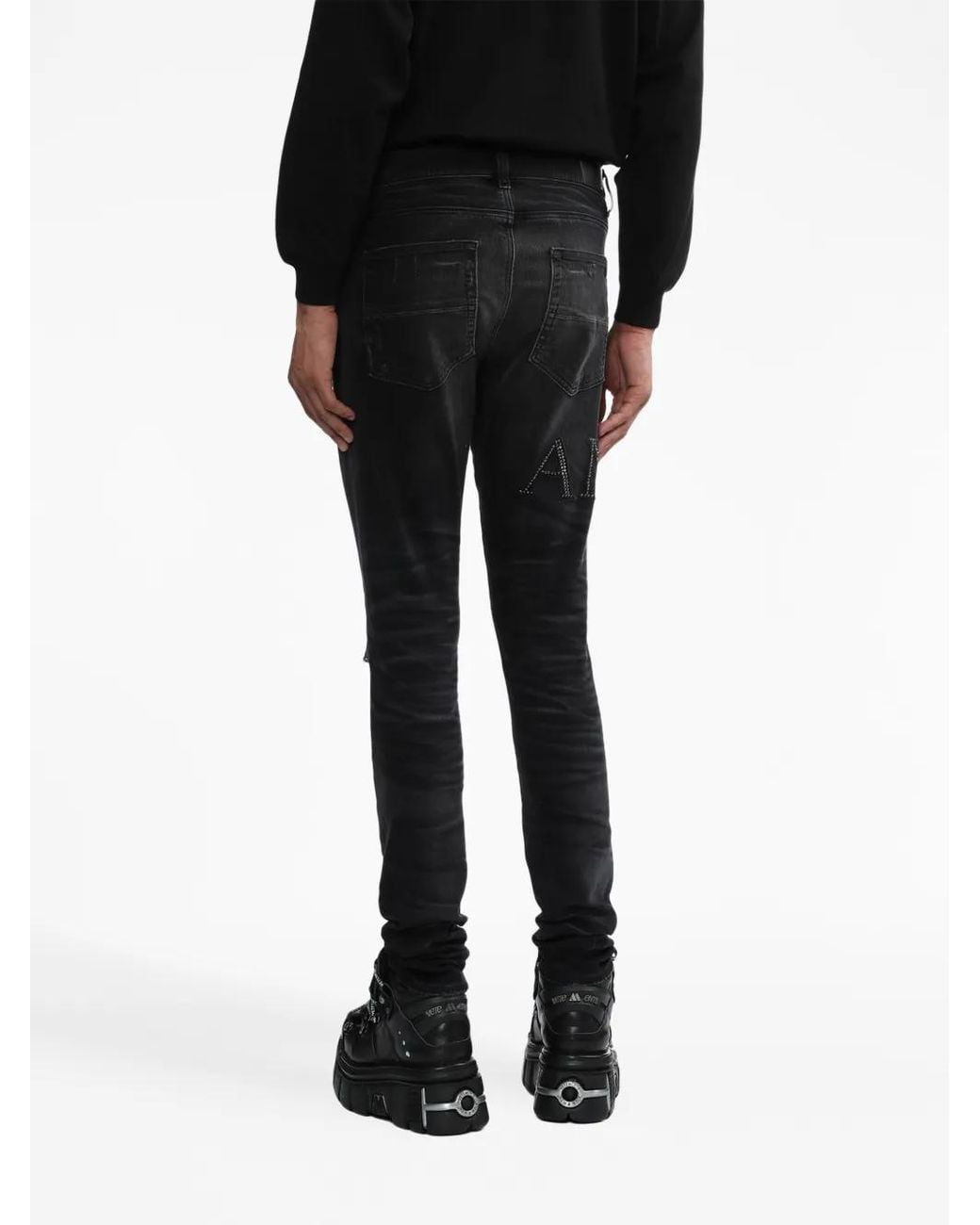 Amiri Gray Crystal-Embellished Skinny Jeans for men