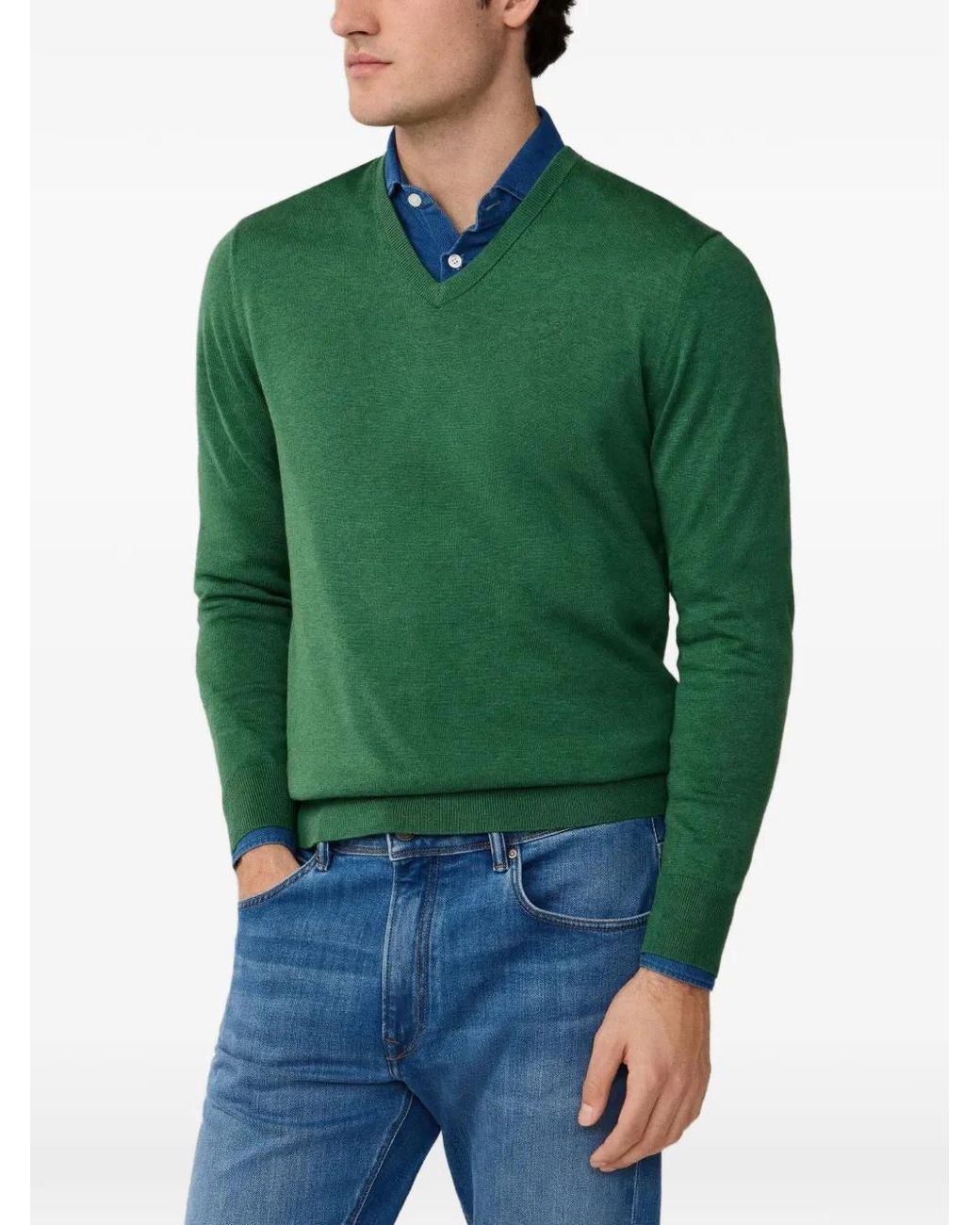 Hackett Green V-Neck Embroidered Sweatshirt for men