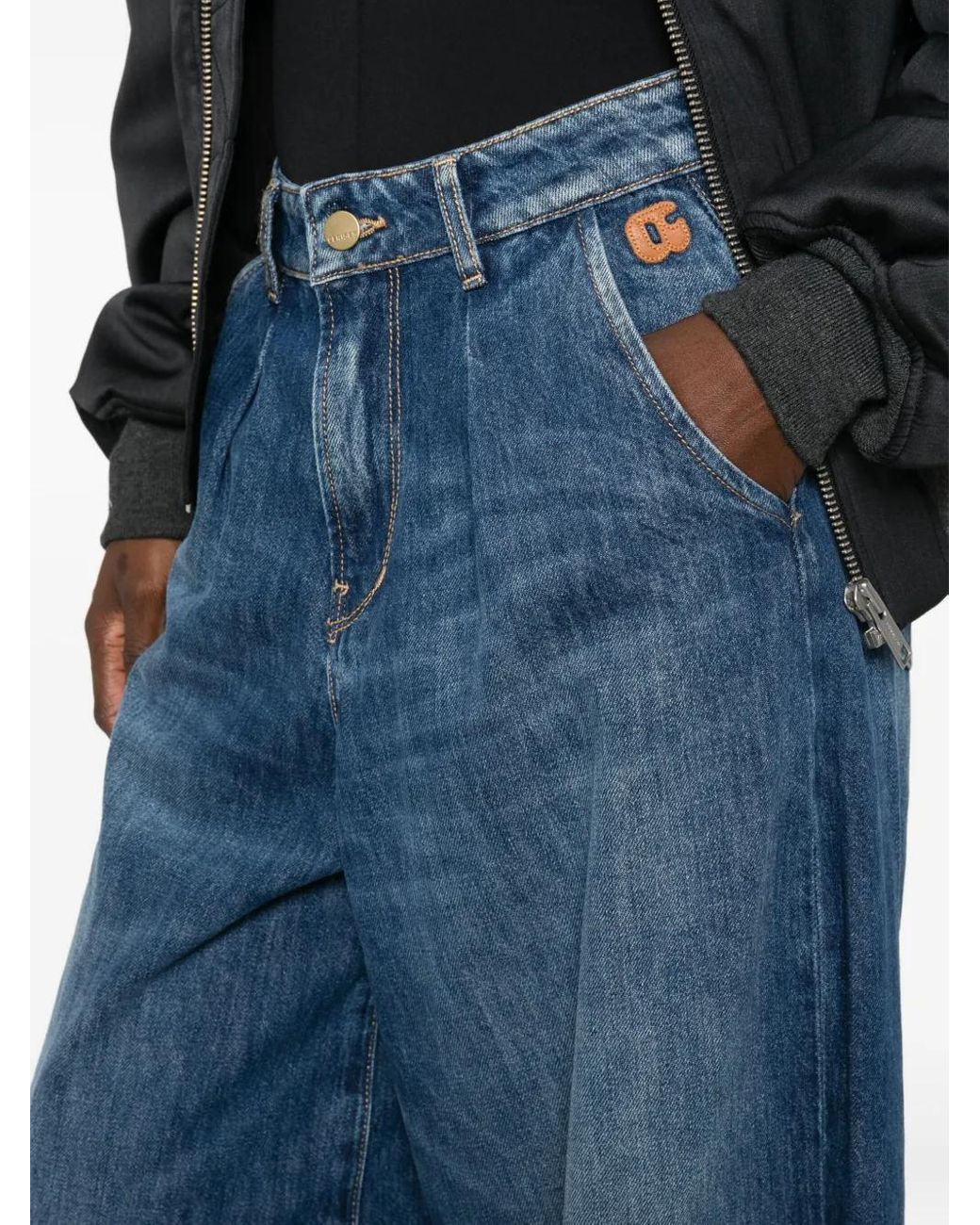 Le Temps Des Cerises Blue Buttoned Wide-Leg Jeans