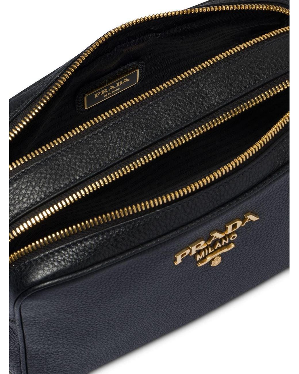 Prada Twin Zip Shoulder Bag in Black Leather