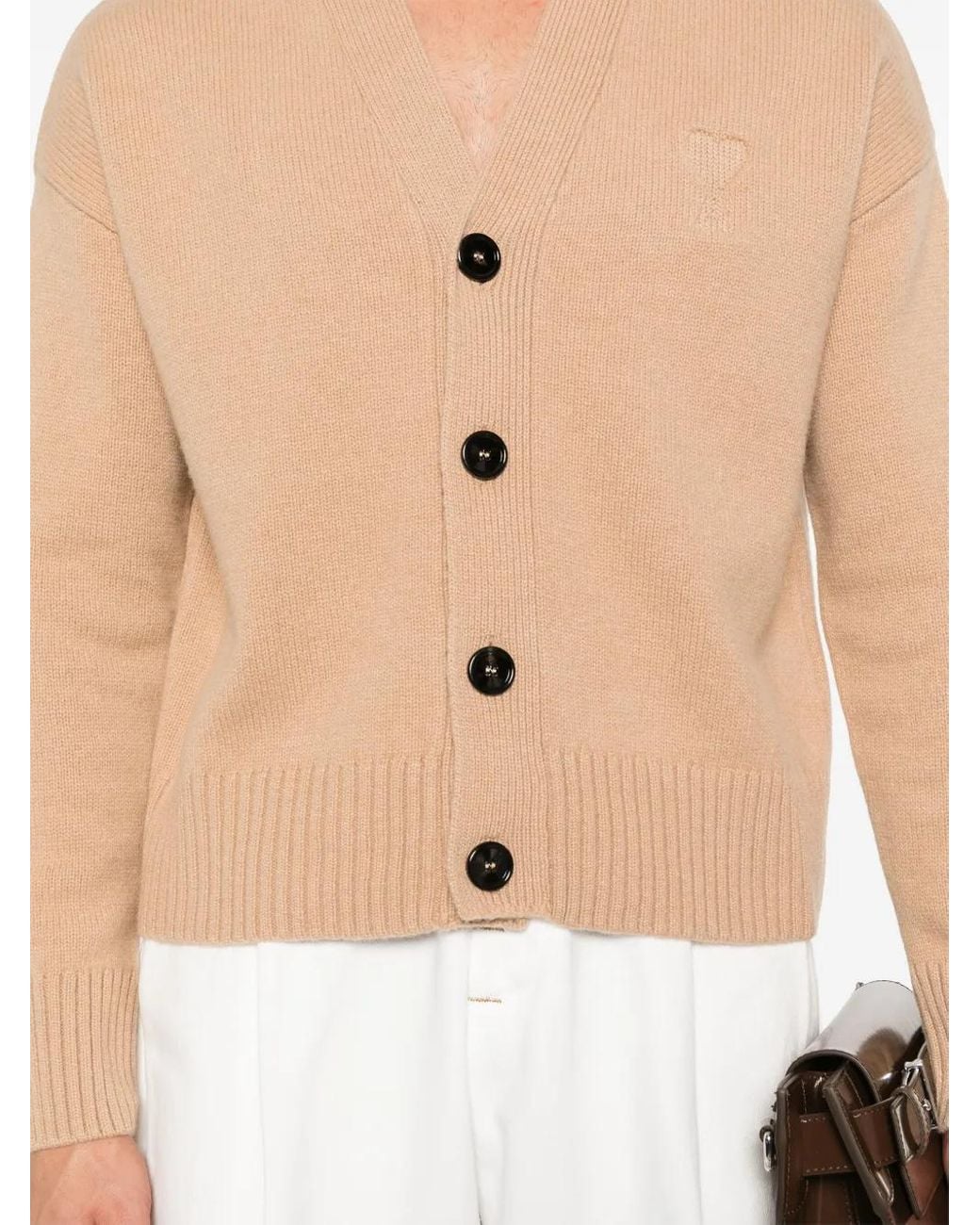 AMI Natural Ami De Coeur-Embroidered Cardigan