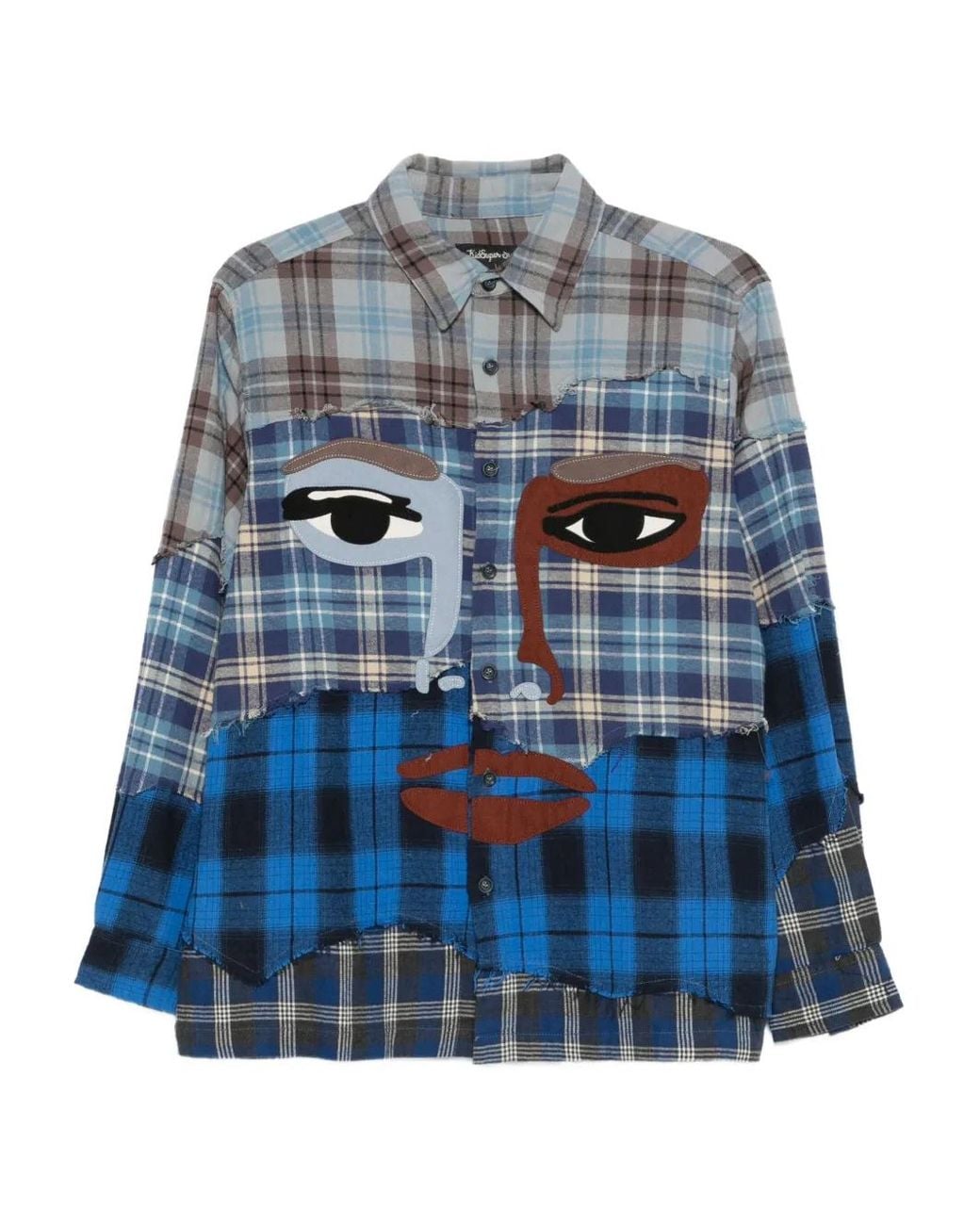 Kidsuper Blue Face-Appliqué Patchwork Shirt for men