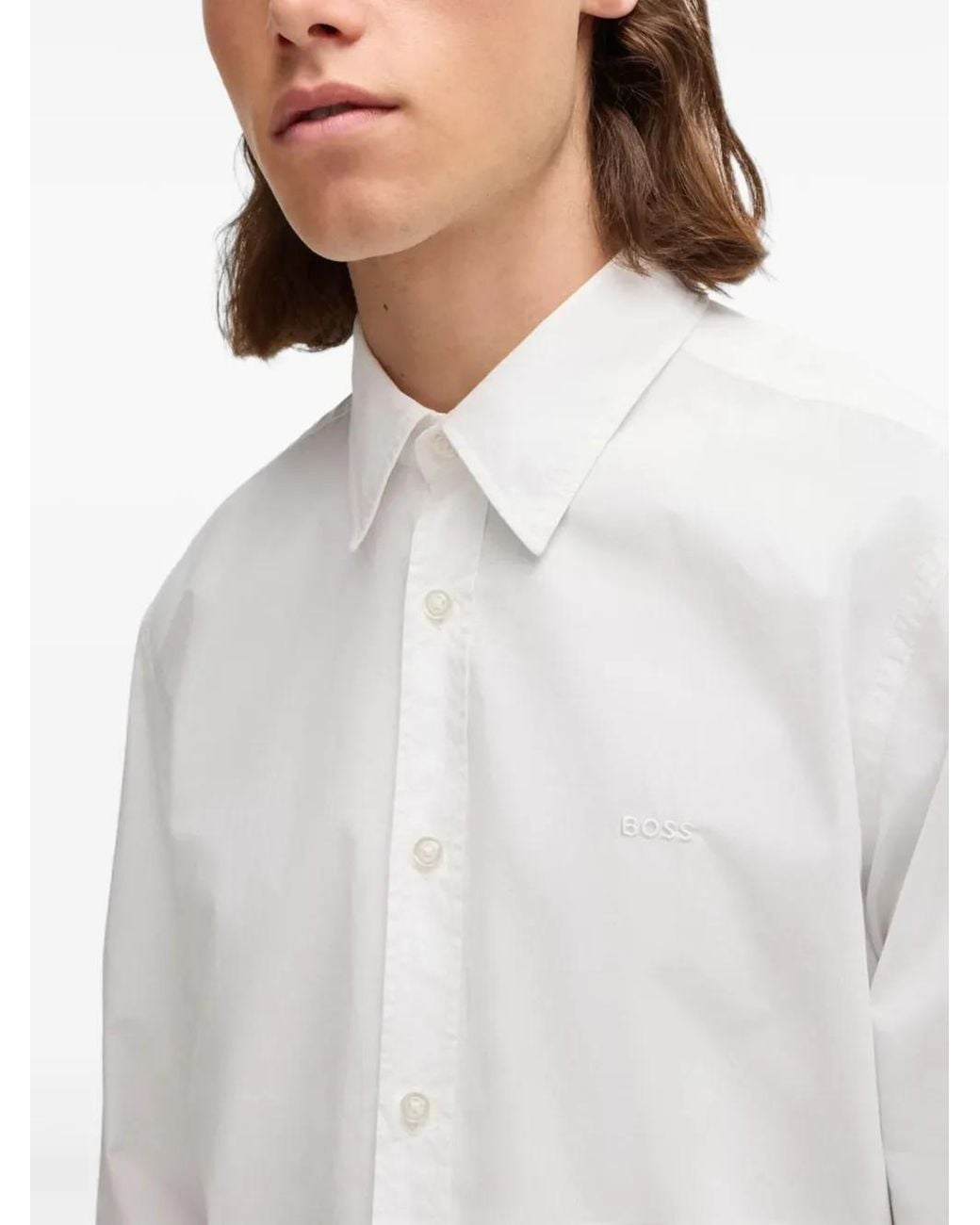 Camicia Con Logo Ricamato di Boss in White da Uomo