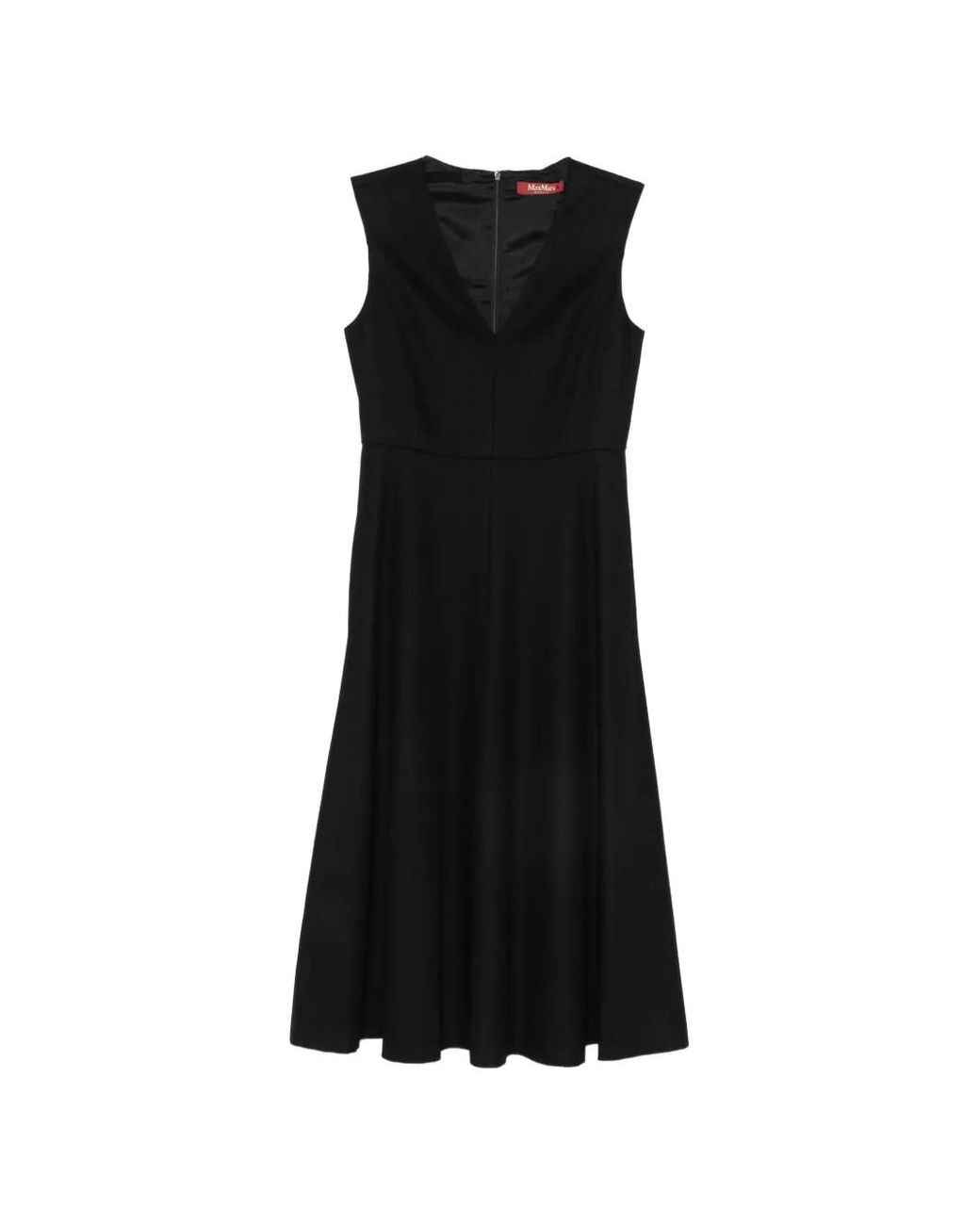 Max Mara Black V-Neck Sleeveless Midi Dress