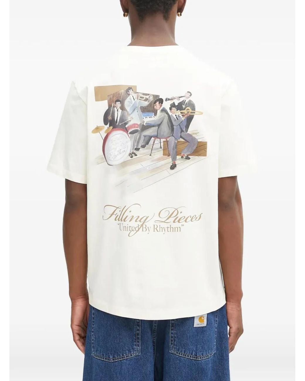 Filling Pieces White Graphic-Print Logo-Print T-Shirt for men