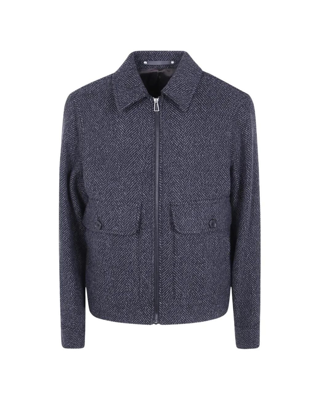 Paul Smith Blue Herringbone-Pattern Zip-Up Jacket for men