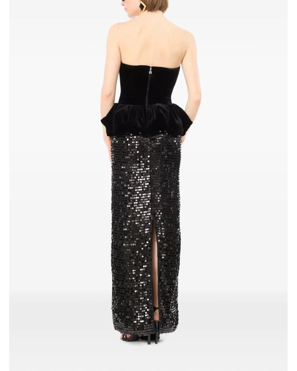 ROTATE BIRGER CHRISTENSEN Black Sequins Maxi Peplum Dress