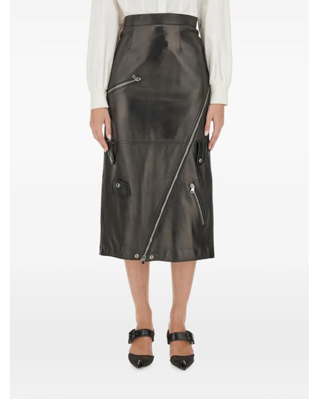 McQueen Gray Zip Midi Skirt