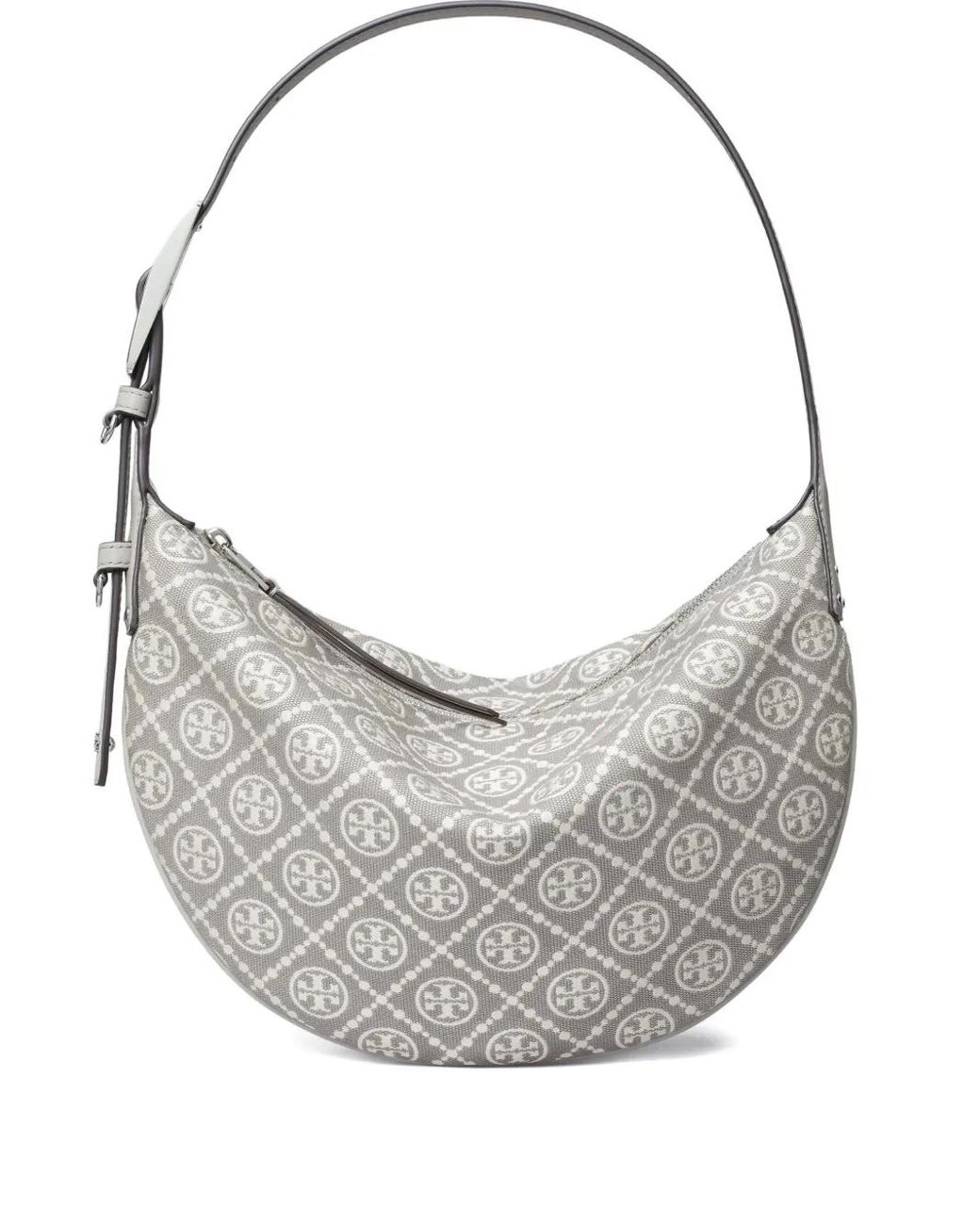Tory Burch Gray Small Balloon Monogram Utility Shoulder Bag