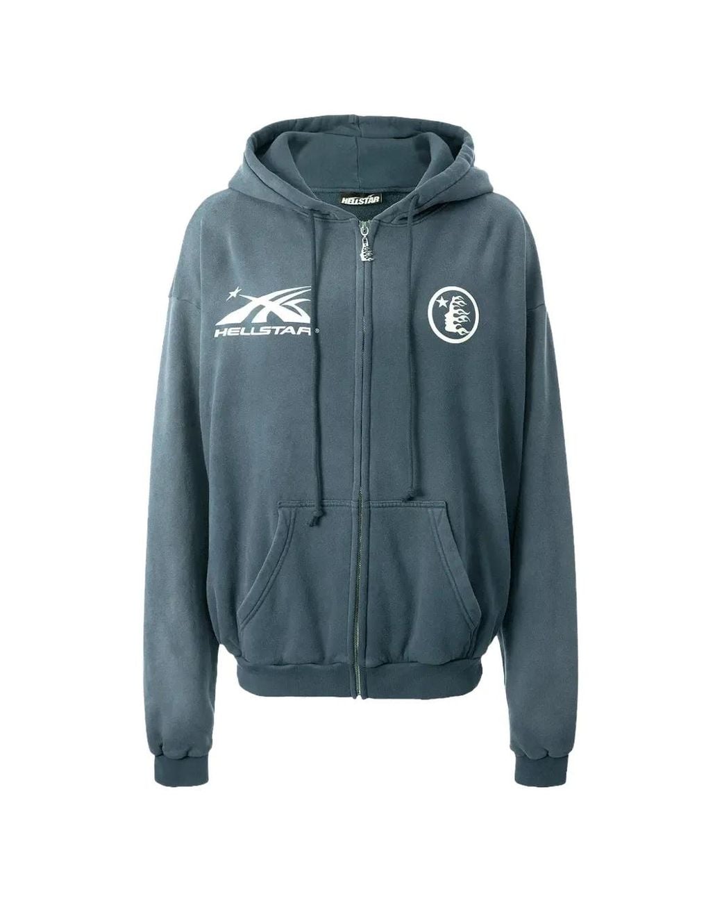 HELLSTAR Blue Logo-Print Zip-Up Hoodie for men