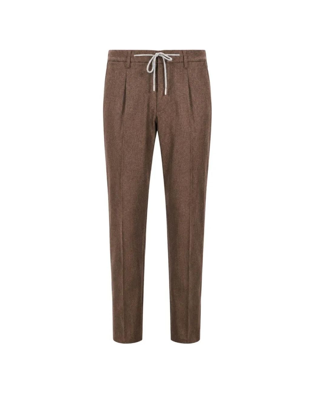 Eleventy Brown Pleated Drawstring-Waist Trousers for men