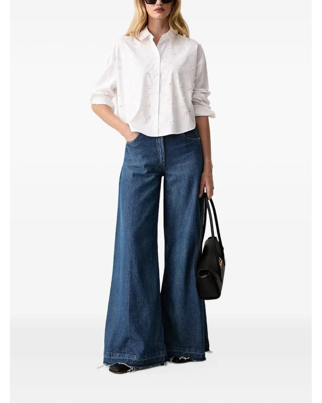 Silvian Heach Blue Wide-Leg Raw-Cut Jeans