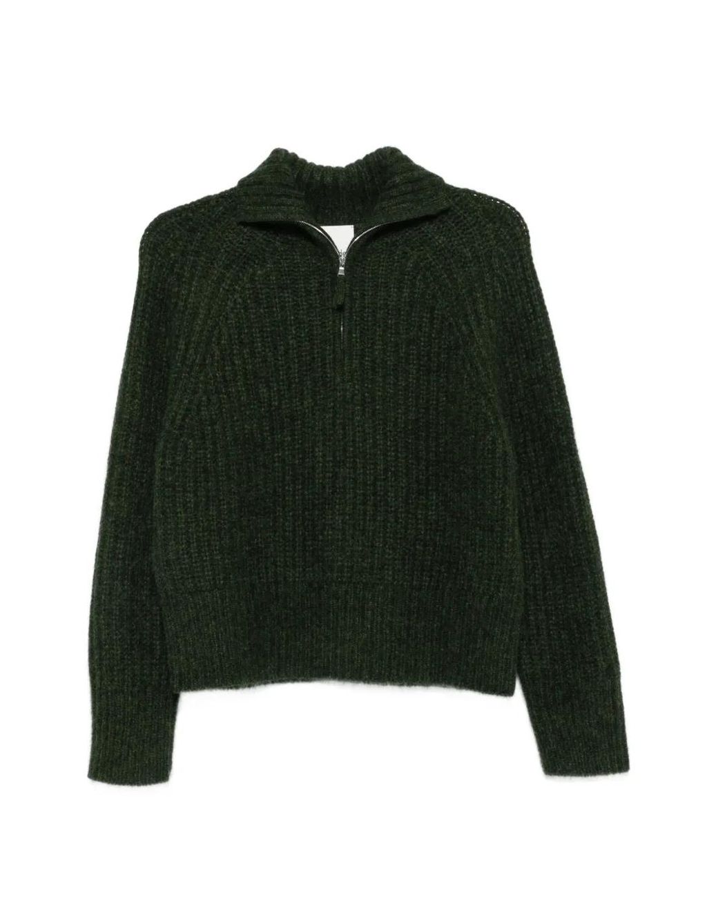 Allude Green Troyer Ribbed-Knit Quarter-Zip Sweater