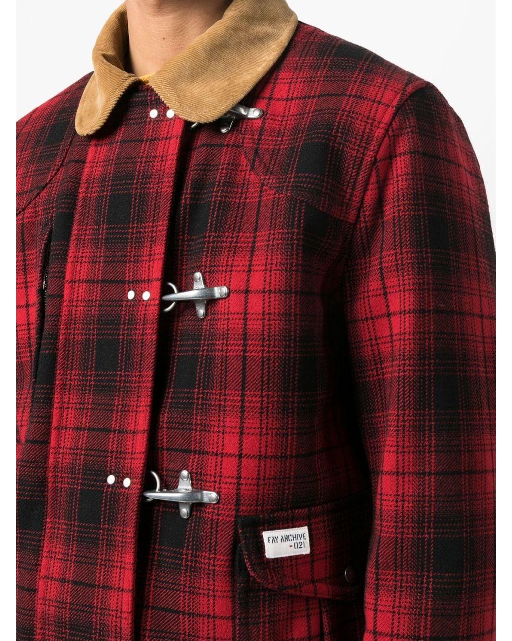 Fay Leather-detailing Checked Jacket in Red for Men | Lyst