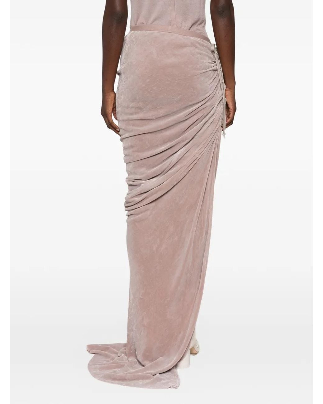 Rick Owens White Edfu Ruched Drawstring Maxi Skirt