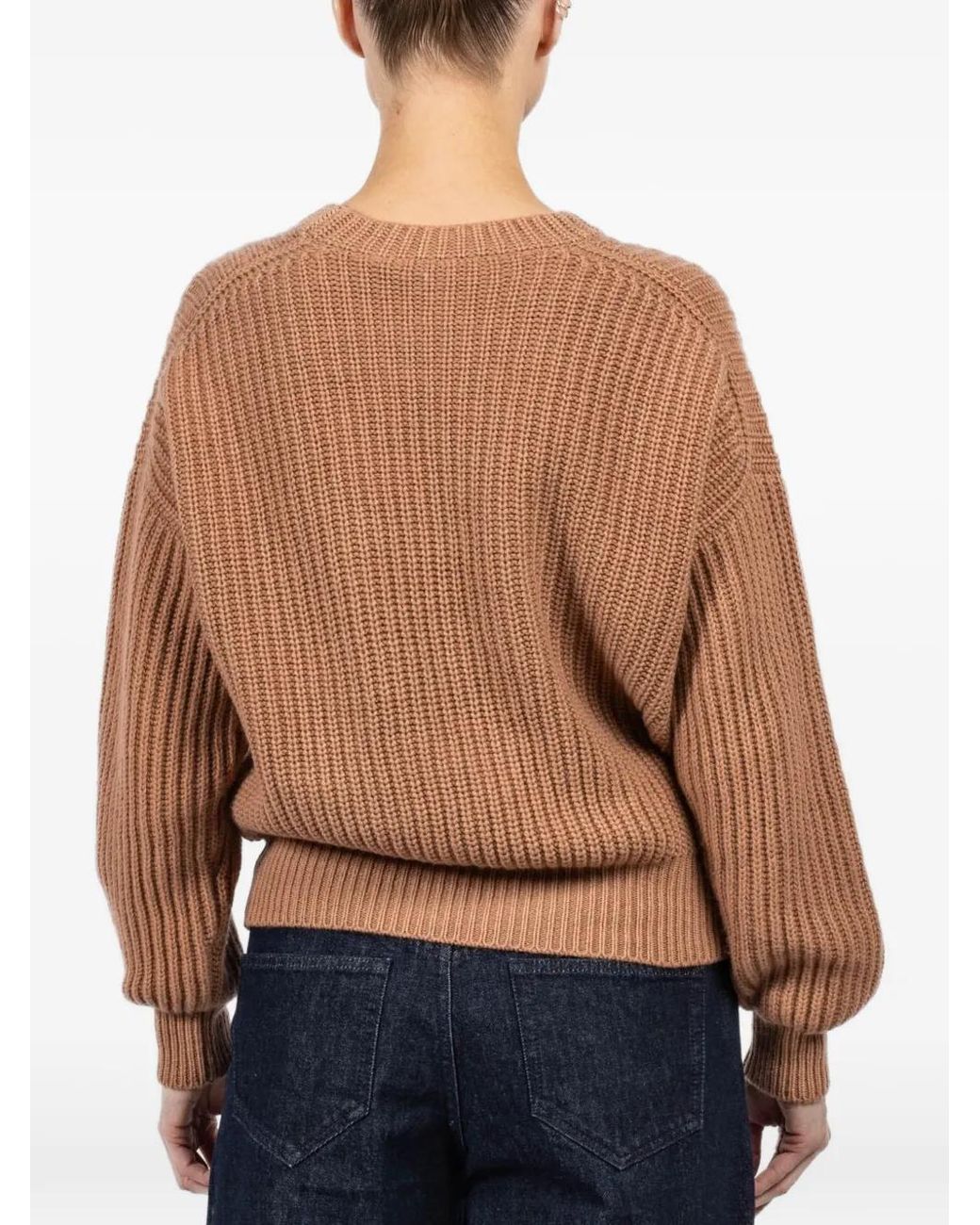 Iris Von Arnim Brown Balloon-Sleeve Knitted Sweater