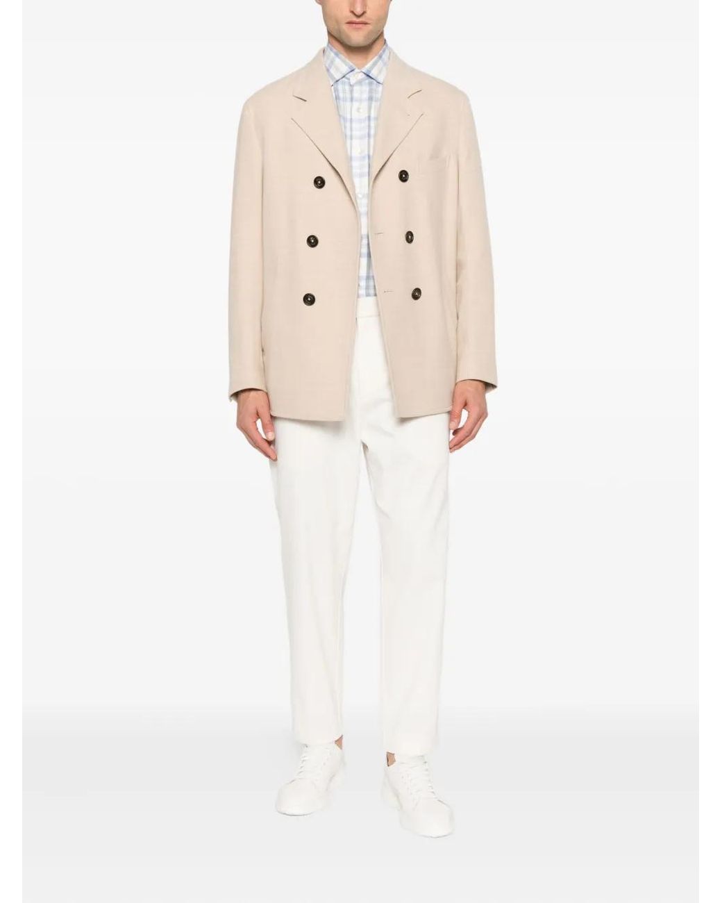 Eleventy Natural Double-Breasted Coat for men